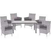 Mendler Poly-Rattan-Garnitur Hamar, Gartenmöbel Balkon-Set Sitzgarnitur grau, Kissen anthrazit