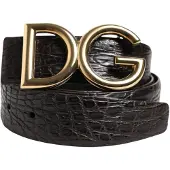 Dolce&Gabbana Schwarzer Exotischer Leder-Gürtel mit DG-Logo-Schnalle