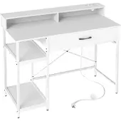 Costway Schreibtisch mit Schublade, 120x55x75cm, für PC & Büro, Metallgestell, Natur