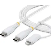 StarTech.com .com 1m 2-in-1 robustes USB-C Ladekabel mit Lightning Adapter, 30W/60W (3A), Apple MFi , geflochtenes USB C Ladekabel für iPhone / iPad / Android, 1 m, USB C, USB C, 0,48 Gbit/s, Weiß