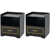Costway 2er Set Nachttisch mit Led Licht Schwarz
