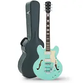 Hartwood Revival Vibrato Halbresonanz-Gitarre & Hartschalenkoffer jadegrün
