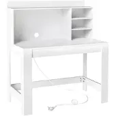 Costway 108x60x125 cm Schreibtisch mit Ladestation, Kleiner Computertisch mit Steckdose, Aufsatz&offenen Fächer, Bürotisch aus Holz, PC-Tisch Weiß