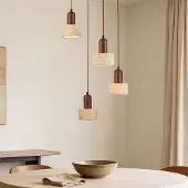 LumenXL Japandi-Hängelampe Muro aus Travertin (Naturstein) und Holz, 4-flammig