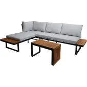 Mendler Garten Garnitur MCW-L27, Garnitur Sitzgruppe Lounge-Set Sofa, Spun Poly Alu Akazie Holz MVG- hellgrau