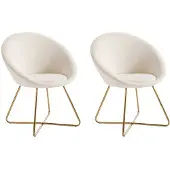 Vente-unique 2er Set Stühle aus Buckram und goldenem Metall - Weiß - BURBAN