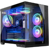 Modecom Volcano Panorama Apex ARGB 7F PC-Gehäuse Grau, Midi Tower, 7 ARGB Lüfter, Panorama Glasfenster, 150 mm, passend für Gaming Computer