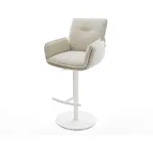 DELIFE Barstuhl Nela-Flex Webstoff Soft Beige Drehfuß höhenverstellbar Metall Weiß