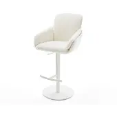 DELIFE Barstuhl Luan-Flex Bouclé Soft Beige Drehfuß höhenverstellbar Metall Weiß