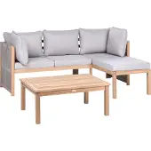 Beliani Lounge Set Hellbraun es Akazienholz Modern 3-Sitzer Ecksofa u. Couchtisch Outdoor Terrasse Balkon Gartenset Gartenmöbel Set