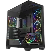 Modecom VOLCANO STELLAR PLUS ARGB 5F PC Gehäuse, Schwarz, Midi Tower, 5x 120 mm ARGB Lüfter, Controller, Seitenteil aus gehärtetem Glas
