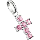 Thomas Sabo Charm-Anhänger Kreuz mit pinken Steinen Connect Silber