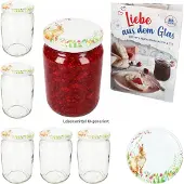 MamboCat 6er Set Sturzglas 720ml Einmachglas Osterfreude Deckel Ostern Hase Rezept-Heft