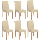 Mendler 6er-Set Esszimmerstuhl Stuhl Küchenstuhl Littau Kunstleder, creme, helle Beine