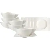 Villeroy & Boch Tasse "Suppentassen mit Untertassen NewWave 450 ml 6er Set weiß", weiß, B:15cm H:9,6cm, Porzellan, Trinkgefäße, Tasse, Spülmaschinengeeignet, Mikrowellengeeignet