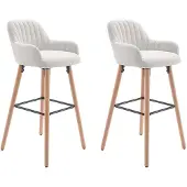 Vente-unique Barhocker 2er-Set - Stoff & Buchenholz - Cremefarben - ELEANA