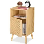 Relaxdays 2x Nachttisch im Rattan-Design Hellbraun