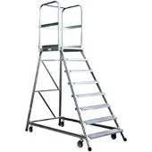 Iller-Leiter Iller Podestleiter Fahrbar mit Gefederten Lenkrollen Aluminium 5 Stufen