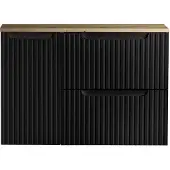 En.casa Waschtisch 'Skelbolu' mit 1 Tür und 2 Schubladen gerillt 80 x 60 x 40 cm Schwarz / Eichenoptik