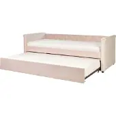 Beliani Tagesbett Pastellrosa Samtstoff für 2 Personen mit Lattenrost 90x200 cm Ausziehbar Knopfheftung Modern Chesterfield Stil Ausziehbett Kinderbett