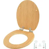 Relaxdays Toilettendeckel, doppelte Absenkautomatik, 37,5 x 43,5 cm, MDF, bis 150 kg, ovaler Klodeckel, WC Sitz, natur