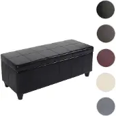 Mendler Aufbewahrungs-Truhe Sitzbank Kriens, Leder + Kunstleder, 112x45x45cm FSC-zertifiziert ~ schwarz