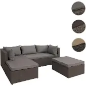 Mendler Poly-Rattan Garnitur HWC-O46, Balkon-/Garten-/Lounge-Set Sofa Sitzgruppe grau Polster hellgrau