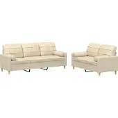 vidaXL 2-tlg. Sofagarnitur mit Kissen Creme Stoff