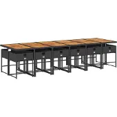 vidaXL 13-tlg. Garten-Essgruppe mit Kissen Schwarz Poly Rattan