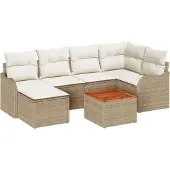 vidaXL Gartensofa-set 7 Stk. Beige Poly-Rattan