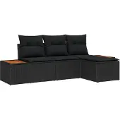 vidaXL Gartensofa-set mit Kissen mit Kissen 4 pcs Schwarz Poly-Rattan