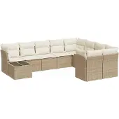 vidaXL 10-tlg. Garten-Sofagarnitur mit Kissen Beige Poly Rattan