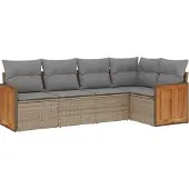 vidaXL 6-tlg. Garten-Sofagarnitur mit Kissen Beige Poly Rattan