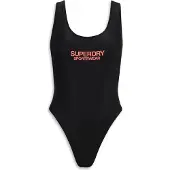 Superdry für Damen. W3010385A Stretch Badeanzug mit tiefem Rückenausschnitt schwarz (S), Strandbekleidung, Recyceltes Polyester, Nachhaltig