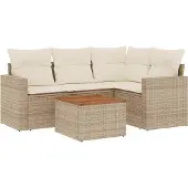 vidaXL 5-tlg. Garten-Sofagarnitur mit Kissen Beige Poly Rattan