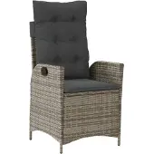 vidaXL Gartensessel Verstellbar mit Kissen Grau Poly Rattan