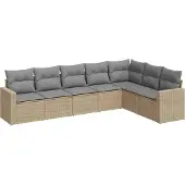 vidaXL 7-tlg. Garten-Sofagarnitur mit Kissen Beige Poly Rattan