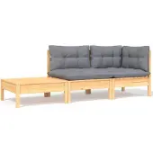 vidaXL 3-tlg. Garten-Lounge-Set mit Grauen Kissen Kiefer Massivholz