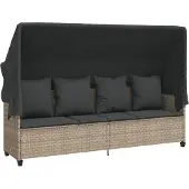 vidaXL Sonnenliege mit Kissen Hellgrau Poly Rattan