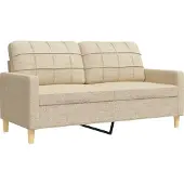 vidaXL 4-tlg. Sofagarnitur mit Fußhocker & Dekokissen Creme Stoff