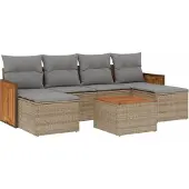 vidaXL 7-tlg. Garten-Sofagarnitur mit Kissen Beige Poly Rattan