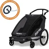FUXTEC Fahrradanhänger/Jogger FX-FA1-SET-SCHWARZ - inklusive Jogger-Rad | Buggyfunktion |Faltbar | 5-Punkt-Gurtsystem | Insektennetz