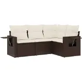 vidaXL 4-tlg. Garten-Sofagarnitur mit Kissen Braun Poly Rattan