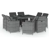 vidaXL 9-tlg. Garten-Essgruppe mit Auflagen Poly Rattan Grau