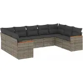 vidaXL 9-tlg. Garten-Sofagarnitur mit Kissen Grau Poly Rattan