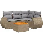 vidaXL 5-tlg. Garten-Sofagarnitur mit Kissen Beige Poly Rattan