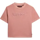 Superdry für Damen. W1011609A Quadratisch geschnittenes, lockeres T-Shirt mit rosa gesticktem Core-Logo (XL), Lässig, Baumwolle, Kurzarm
