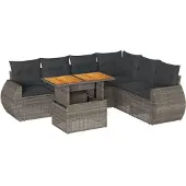 vidaXL 7-tlg. Garten-Sofagarnitur mit Kissen Grau Poly Rattan