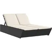 vidaXL Doppel-Sonnenliege mit Kissen Schwarz Poly Rattan