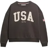 Superdry für Damen. W2012443A Athletic Essentials Lose Passform Rundhalsausschnitt Sweatshirt dunkelgrau (M), Lässig, Baumwolle